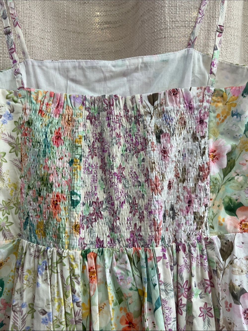 Mixed Floral Midi Dress Spaghetti Strap Pastel Print Medium - Picture 13 of 14